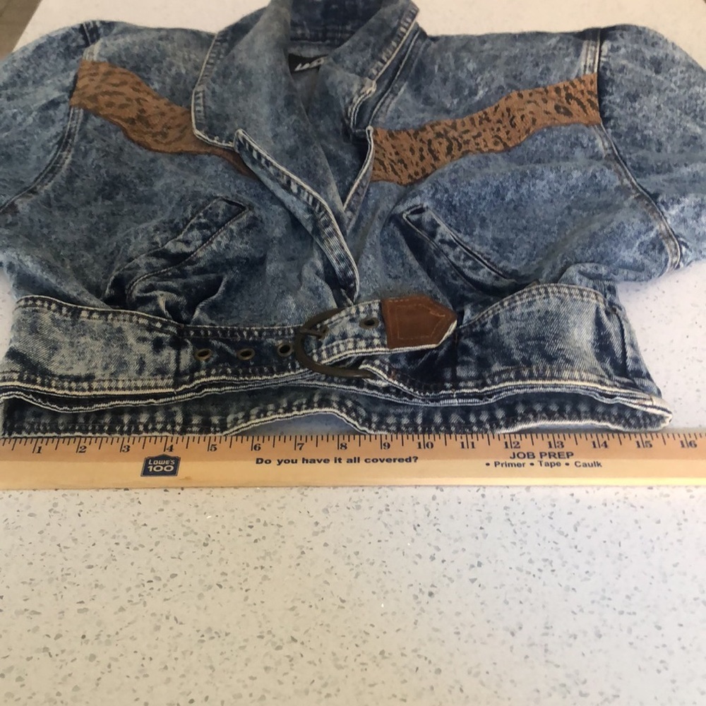 Vintage 80s/90s stone washed denim and leather snake print fringe jacket size S - Picture 5 of 17